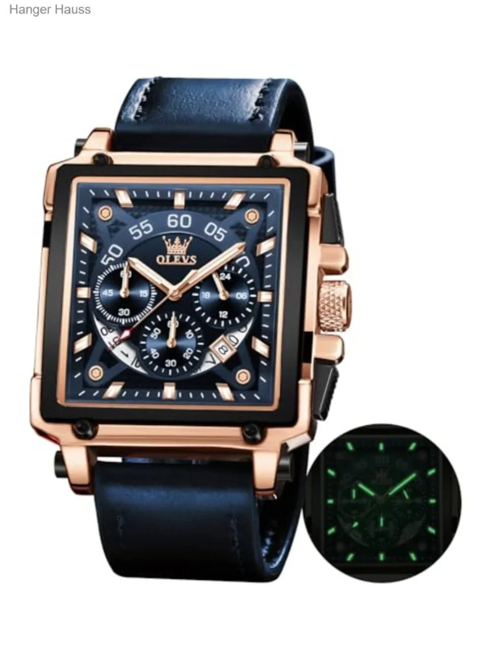 Men's Square Dial Quartz Leather Watch Waterproof Casual Date Display Analog